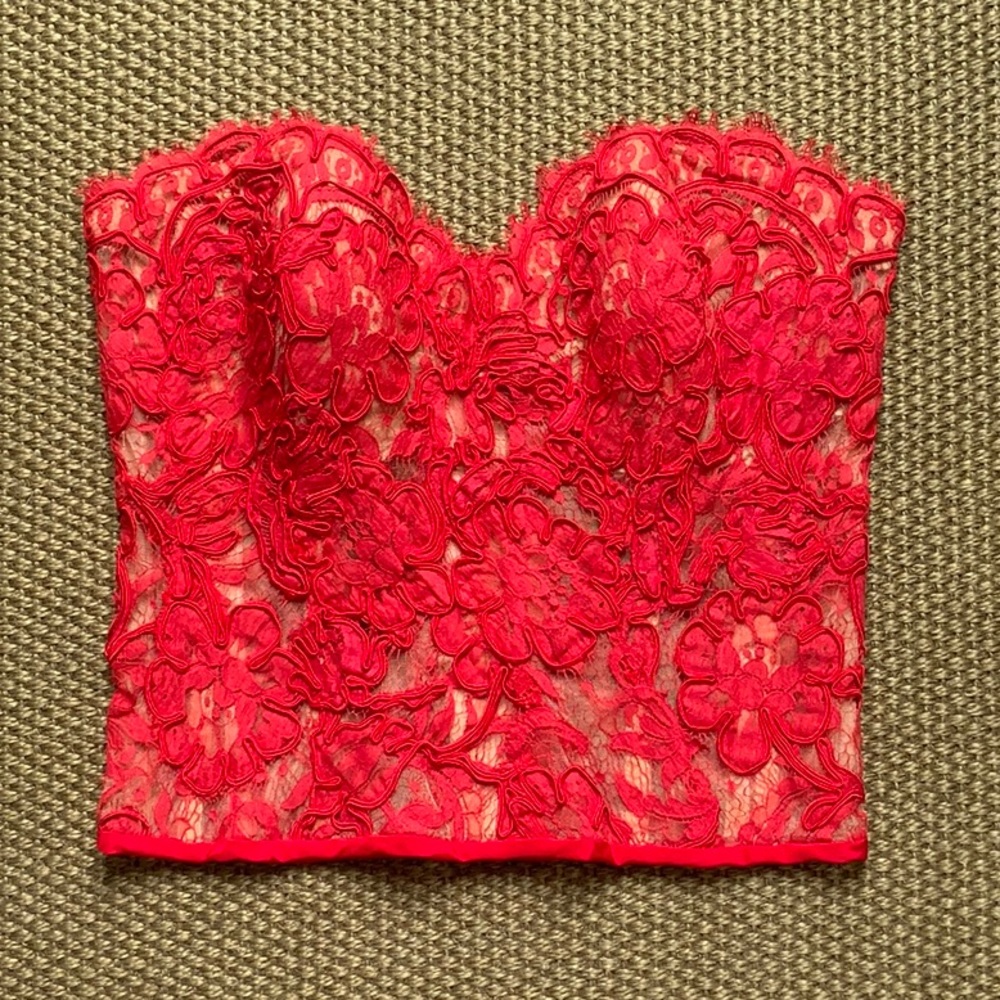 Nolan Miller Couture Red Chantilly Lace Bustier